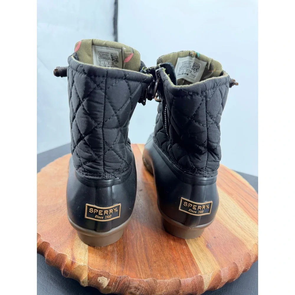 Sperry Saltwater Quilted Duck Boot Women 9 Black Waterproof STS94063